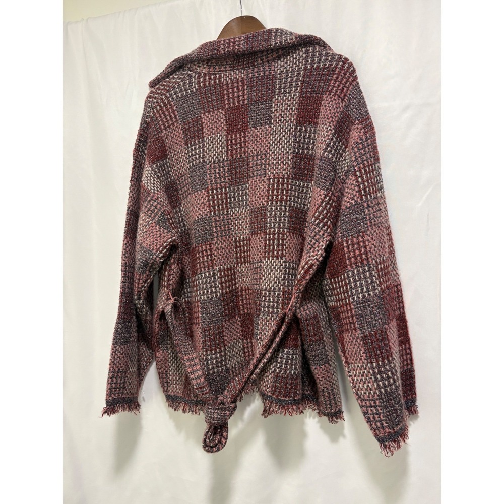 Zara Pink Metallic Tweed Plaid Fringe Belted Shirt Jacket Size M NWT - Picture 8 of 13